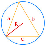 Площадь треугольника по радиусу описанной окружности и трем сторонам